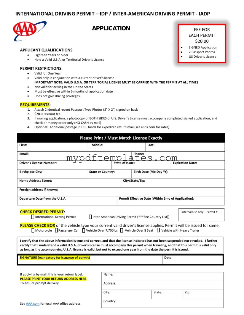 Fill Your Aaa International Driving Permit Application Template