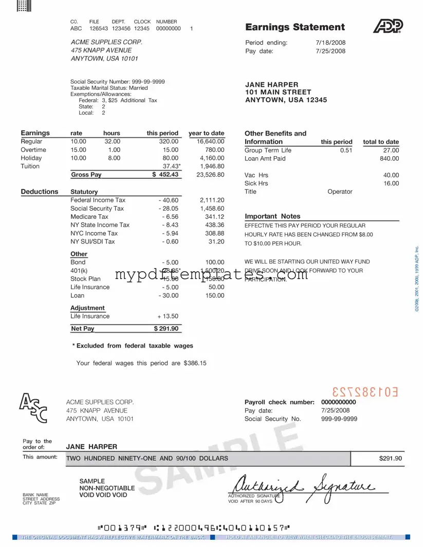 Fill Your Adp Pay Stub Template