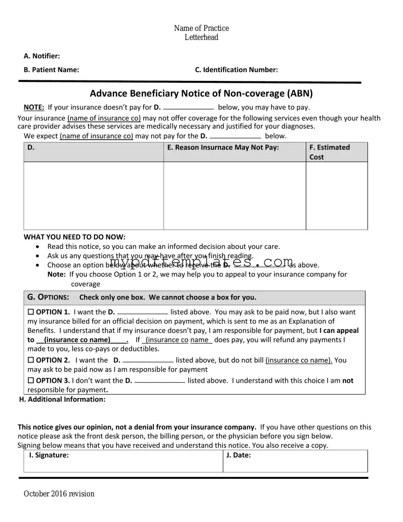 Fill Your Advance Beneficiary Notice of Non-coverage Template