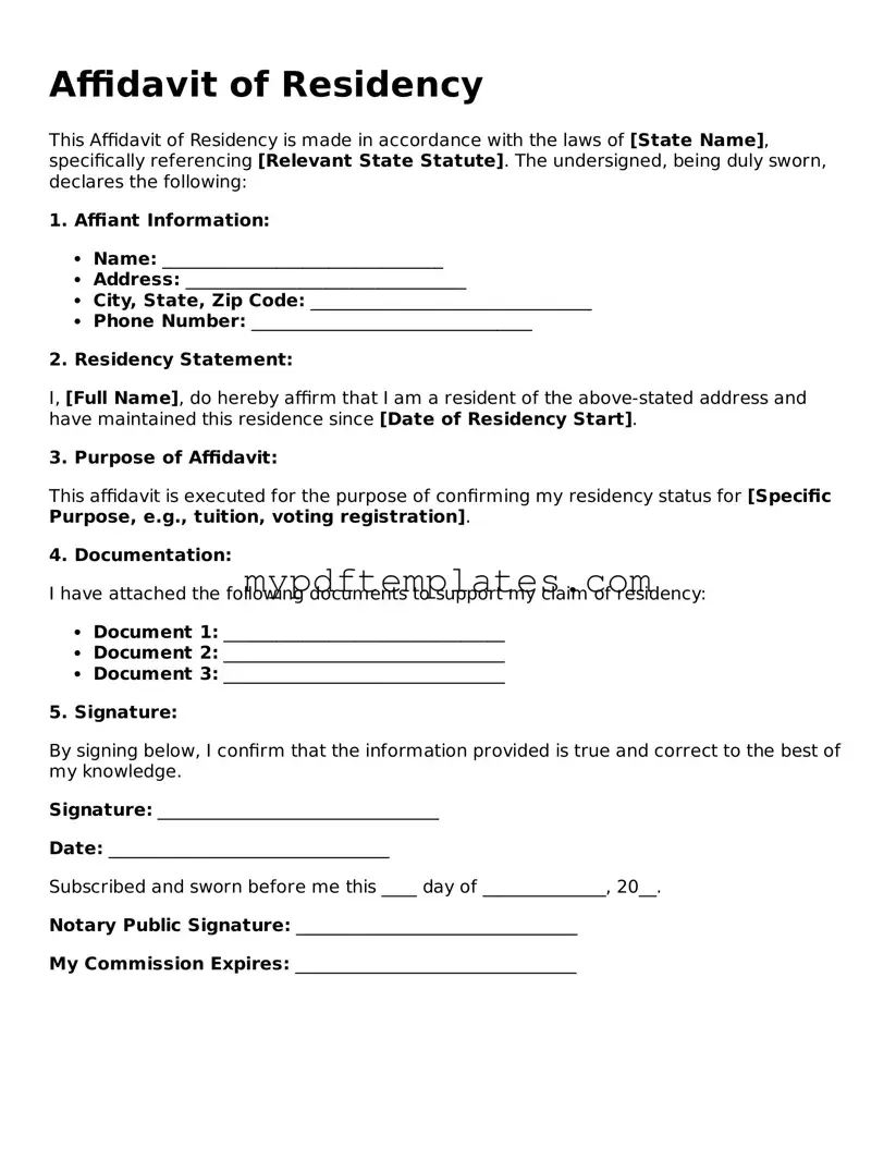 Blank Affidavit of Residency Form