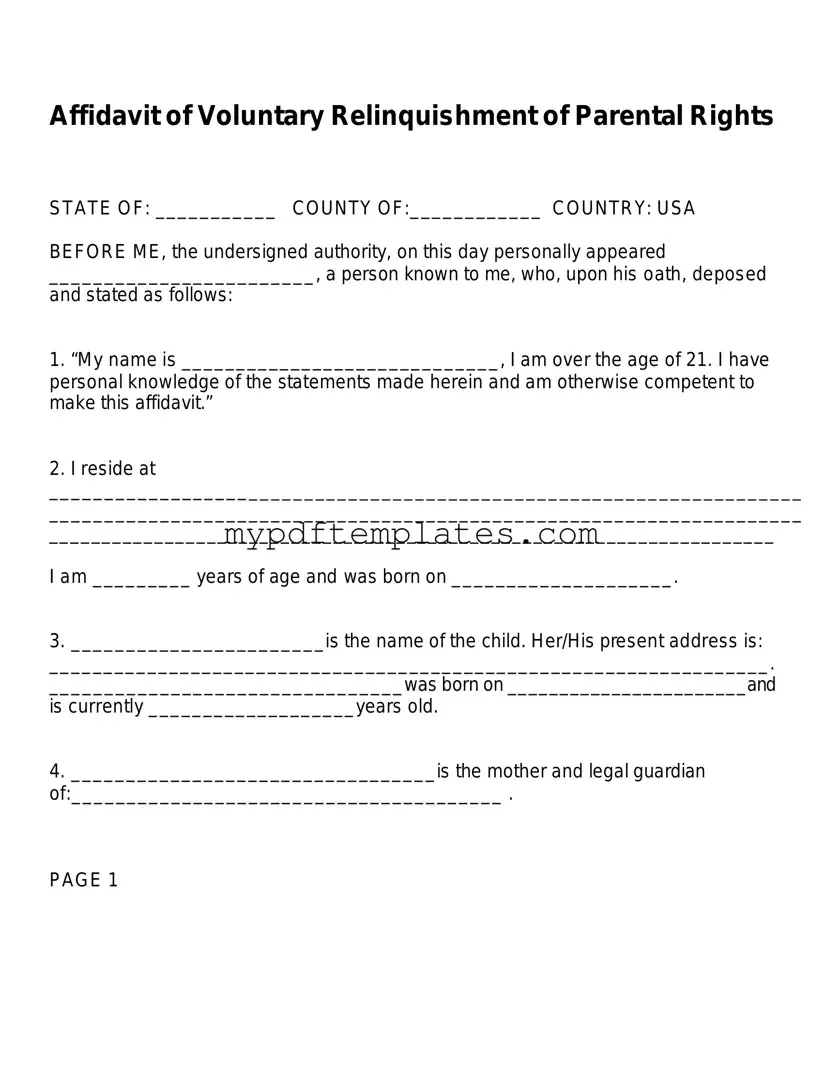 Fill Your Affidavit Parental Rights Template