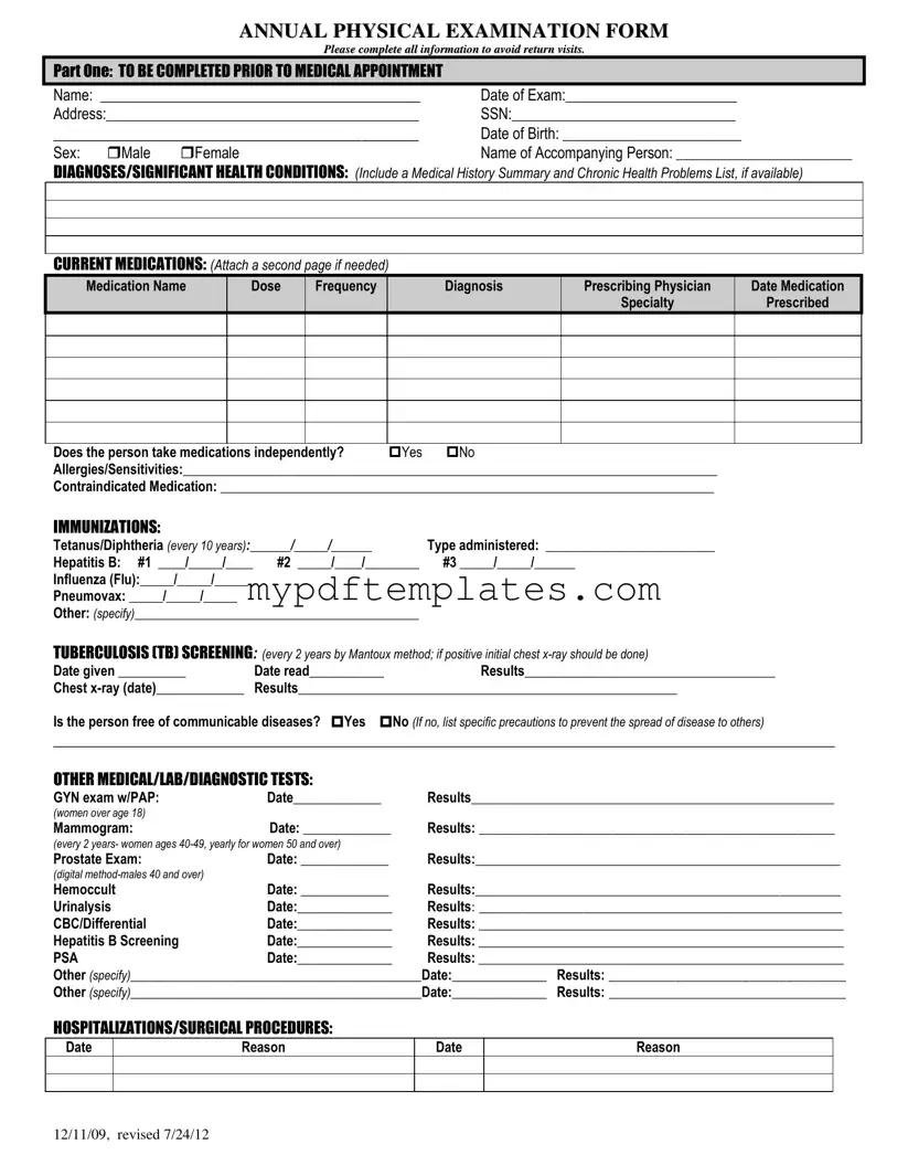 Fill Your Annual Physical Examination Template
