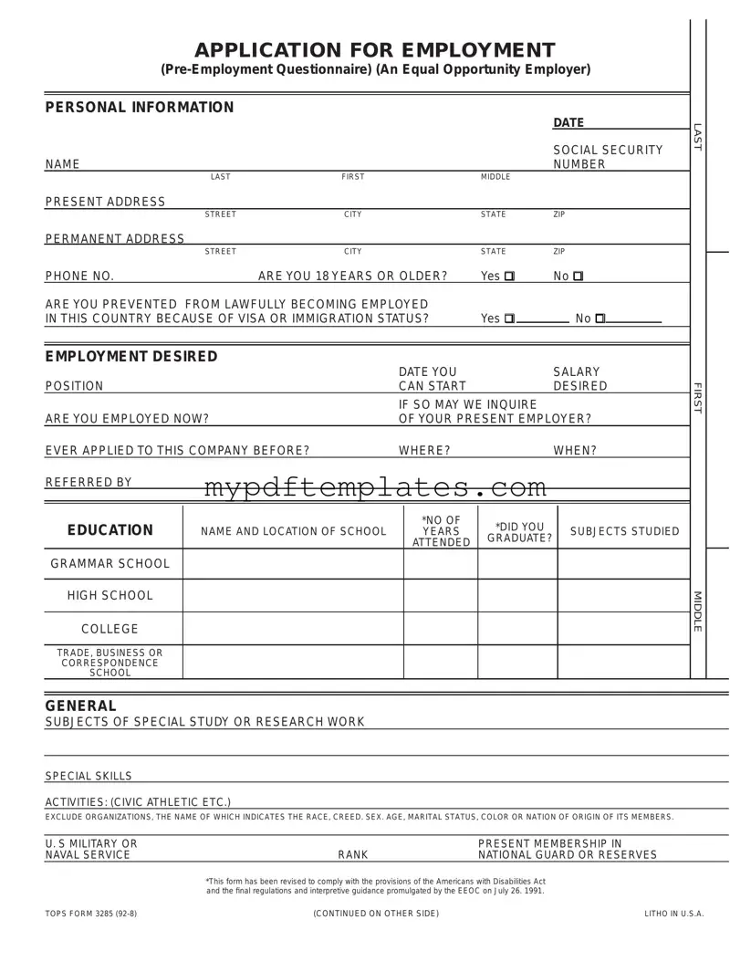 Fill Your Employment Application Pdf Template