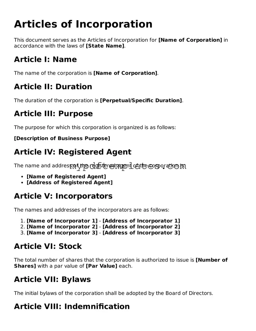 Blank Articles of Incorporation Form