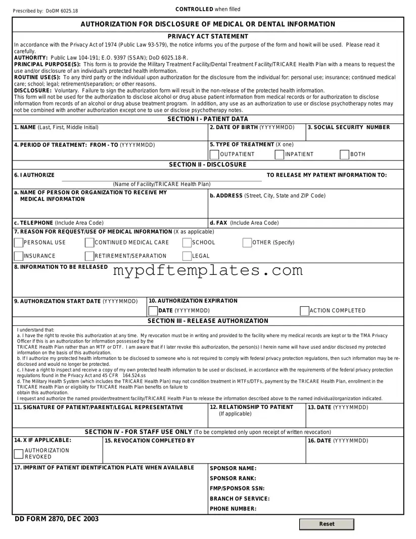 Fill Your DD 2870 Template