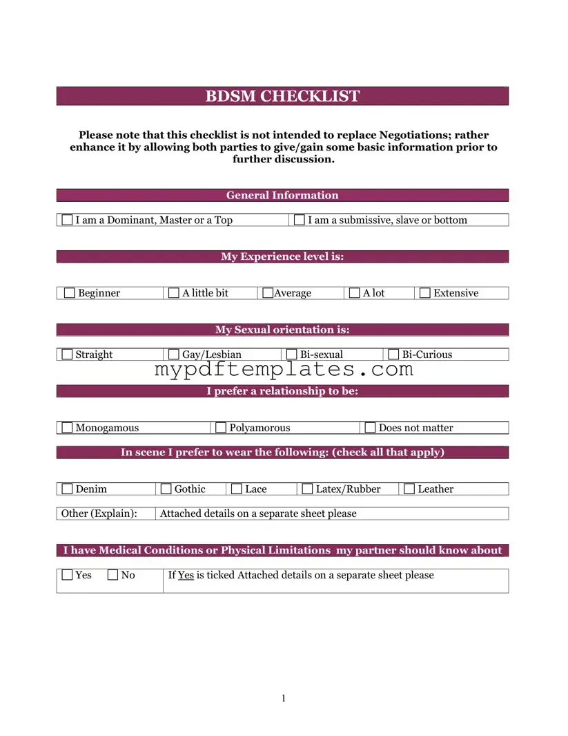 Fill Your Bdsm Checklist Template