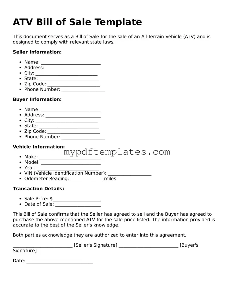 Blank ATV Bill of Sale Form