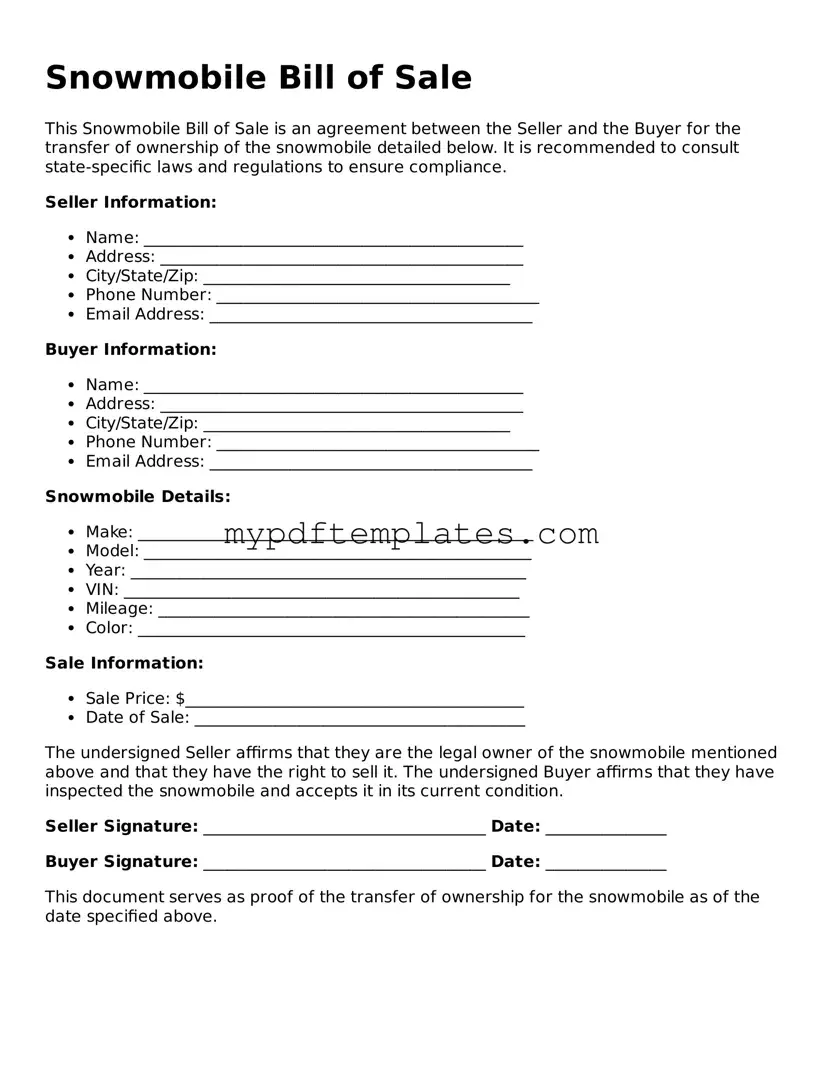 Blank Snowmobile Bill of Sale Form
