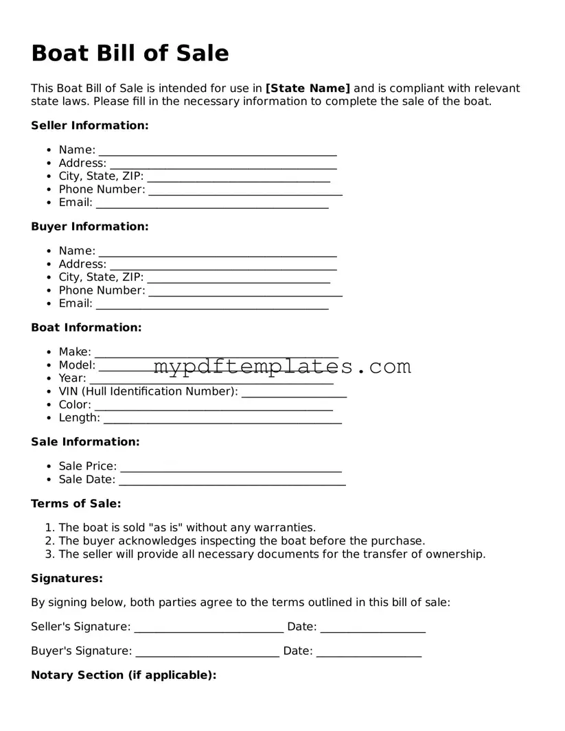 Blank Boat Bill of Sale Form