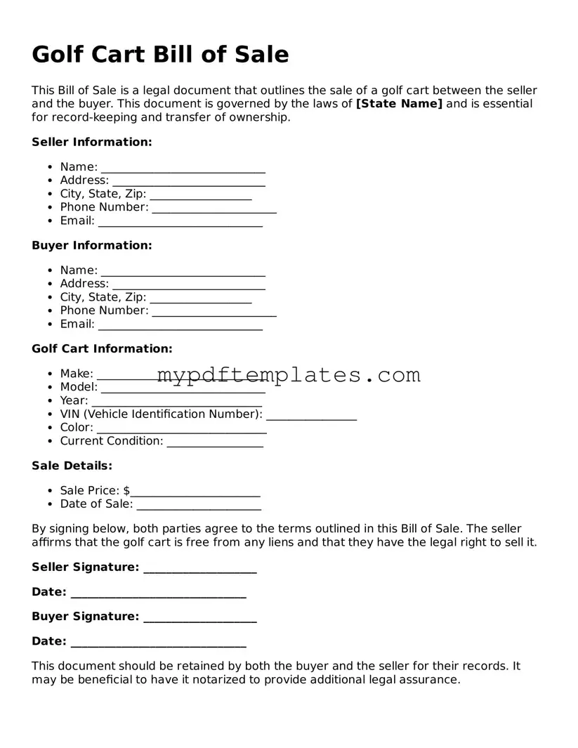 Blank Golf Cart Bill of Sale Form