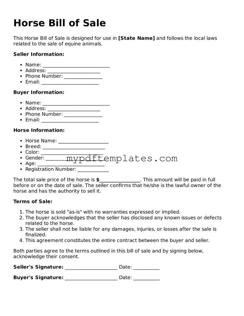 Blank Horse Bill of Sale Form