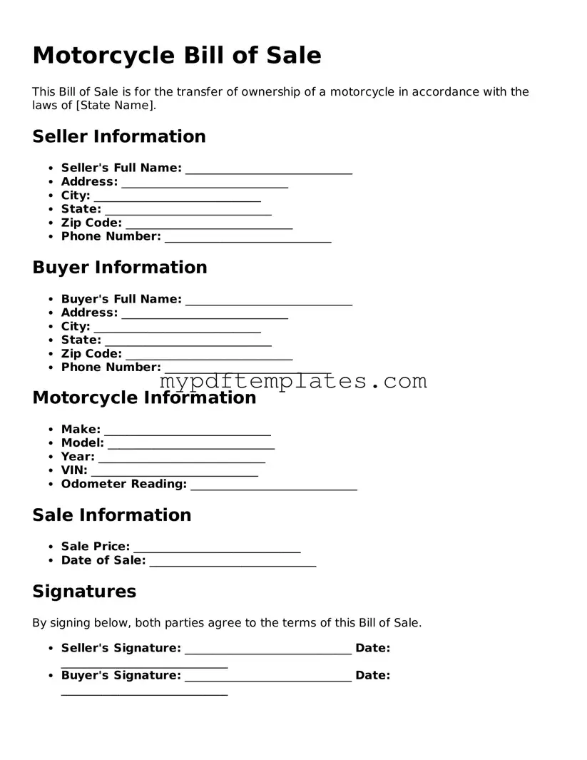 Blank Motorcycle Bill of Sale Form