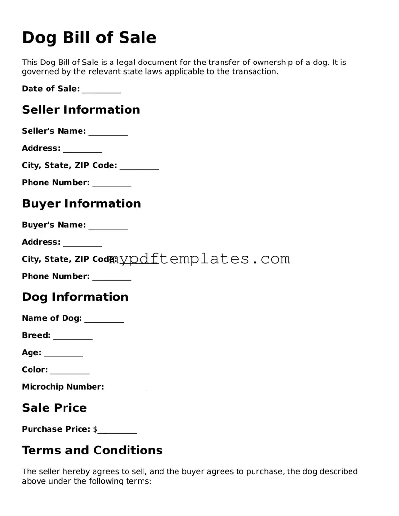 Blank Dog Bill of Sale Form