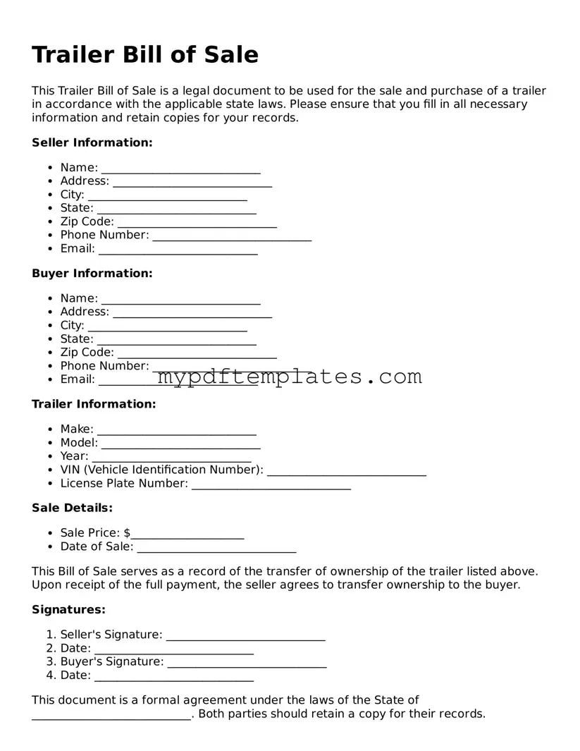 Blank Trailer Bill of Sale Form
