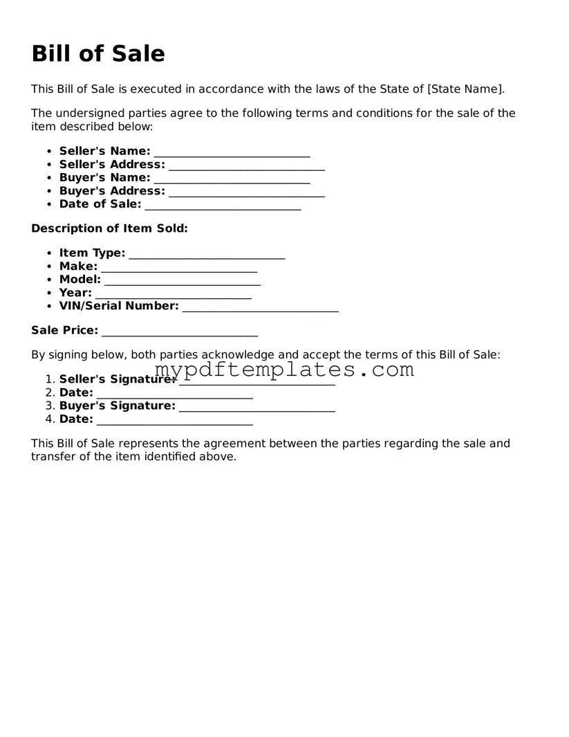 Blank Bill of Sale Form