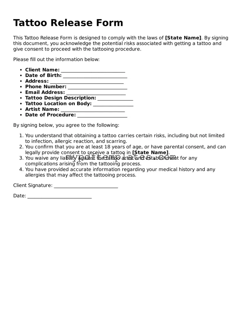 Blank Tattoo Release Form