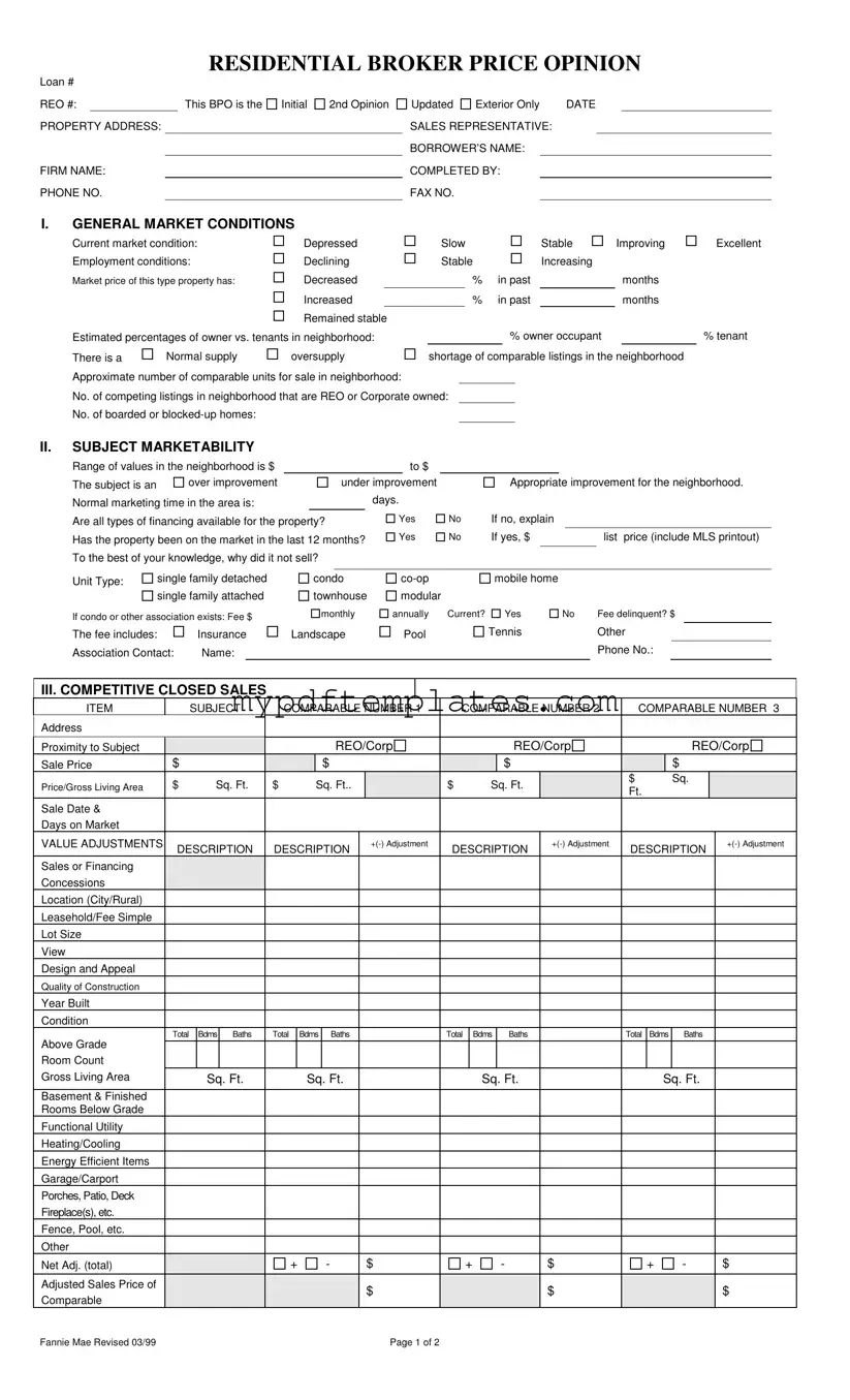 Fill Your Broker Price Opinion Template