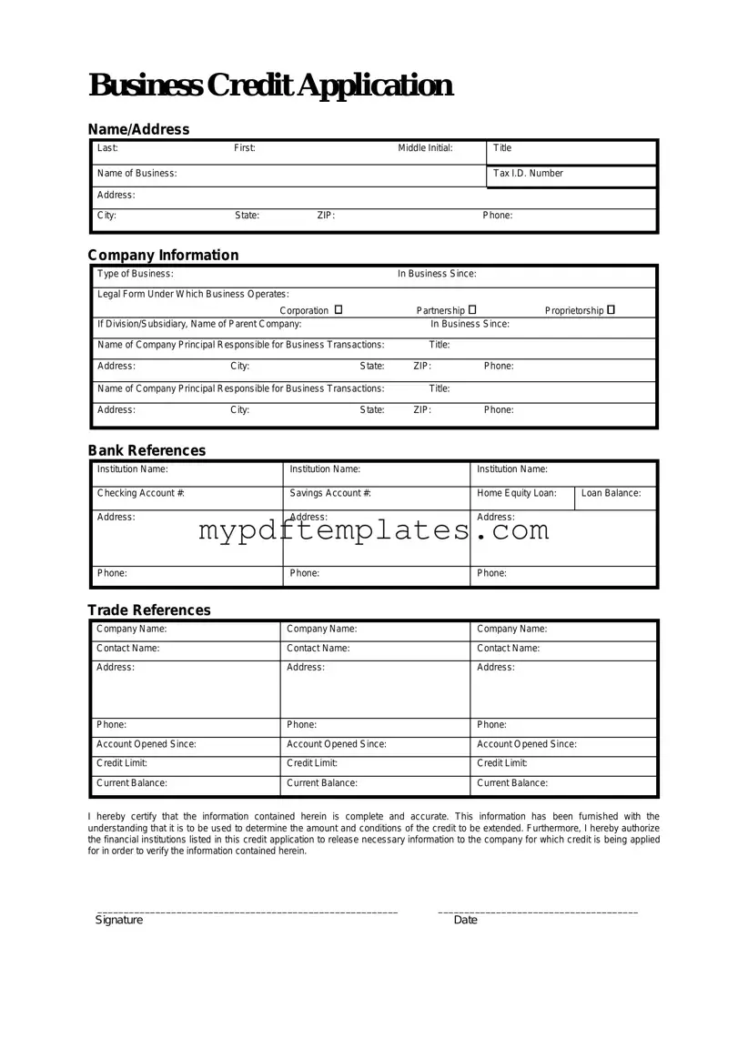 Fill Your Business Credit Application Template