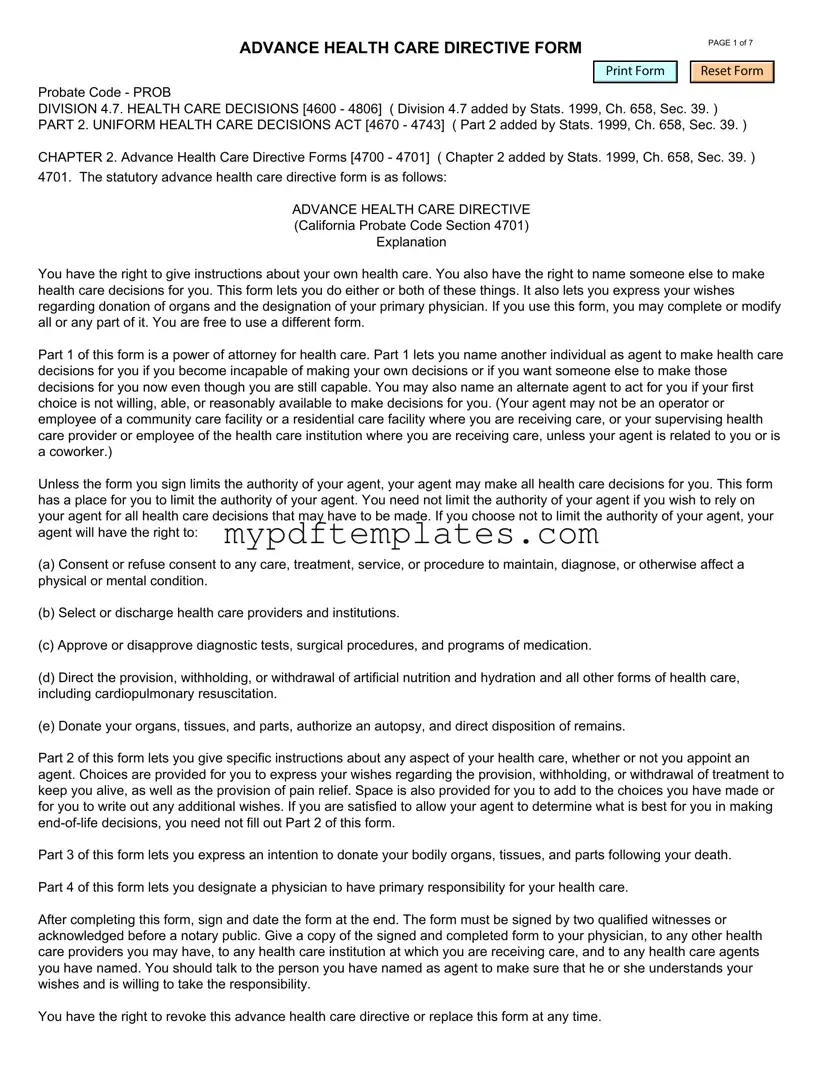 Fill Your California Advanced Health Care Directive Template