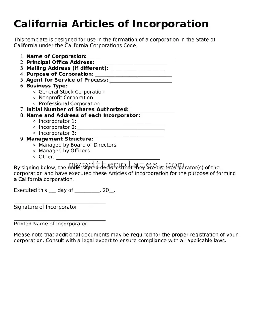 Free California Articles of Incorporation Template
