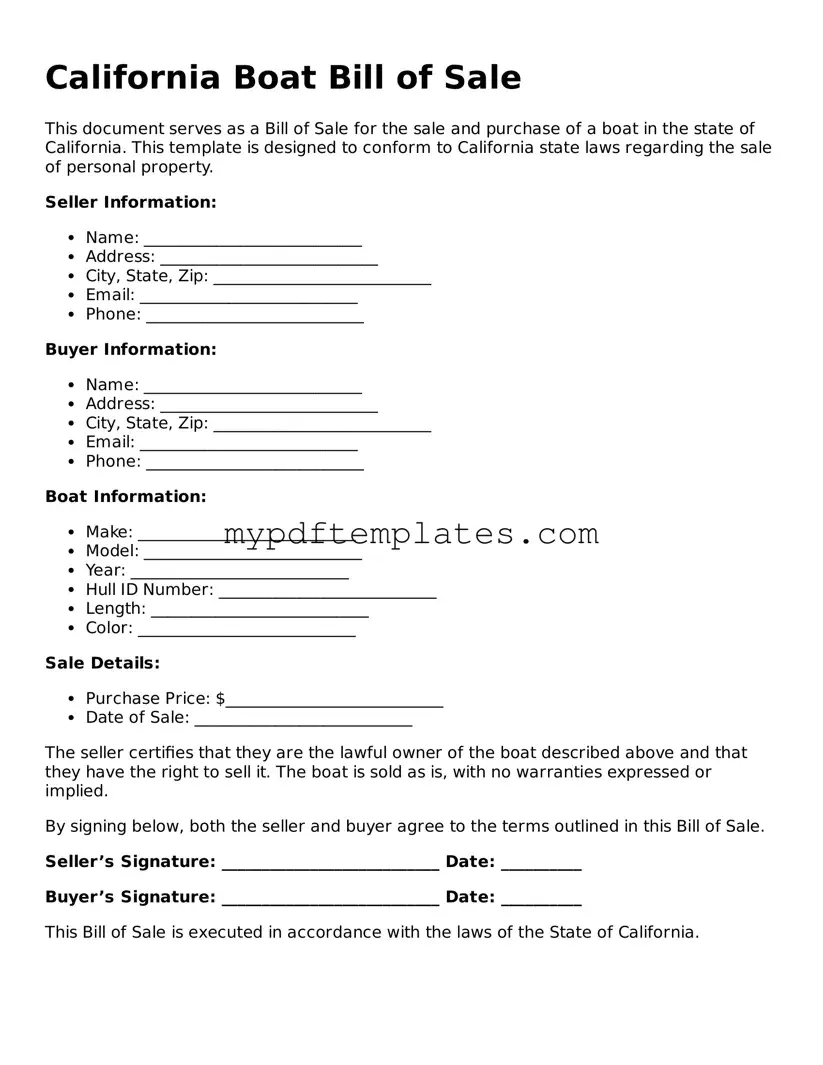 Free California Boat Bill of Sale Template