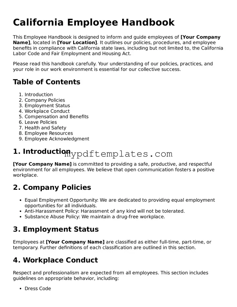 Free California Employee Handbook Template