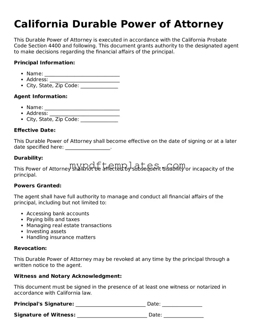 Free California Durable Power of Attorney Template