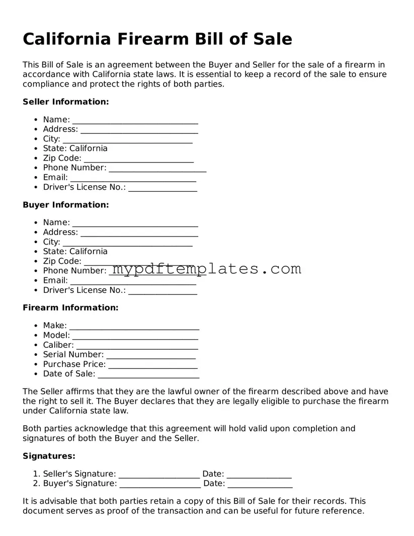 Free California Firearm Bill of Sale Template