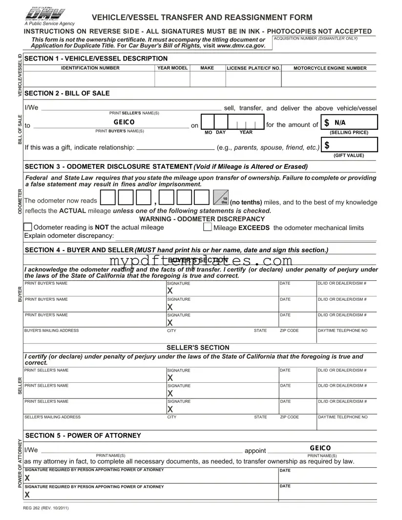 Fill Your California Fotm Reg 262 Template