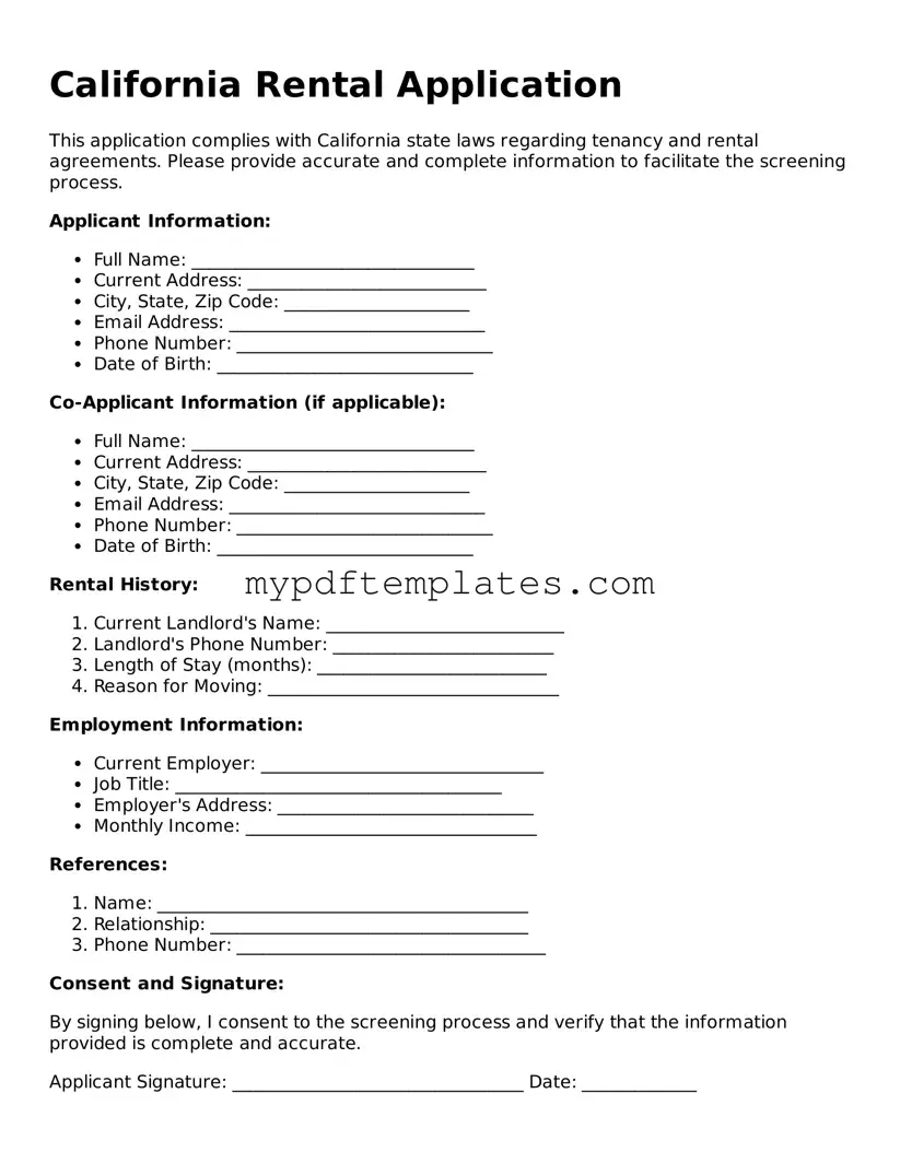 Free California Rental Application Template