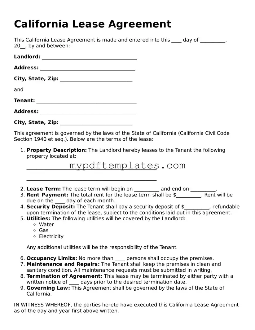 Free California Lease Agreement Template