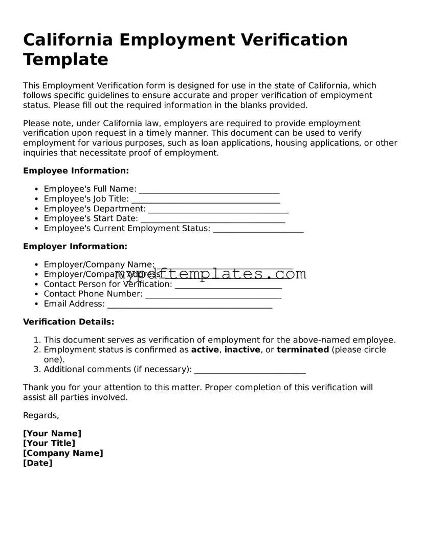 Free California Employment Verification Template