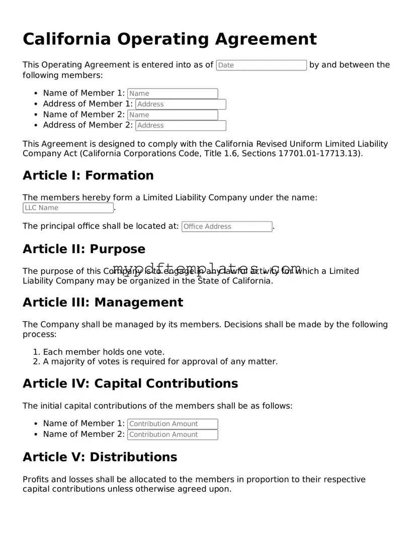 Free California Operating Agreement Template