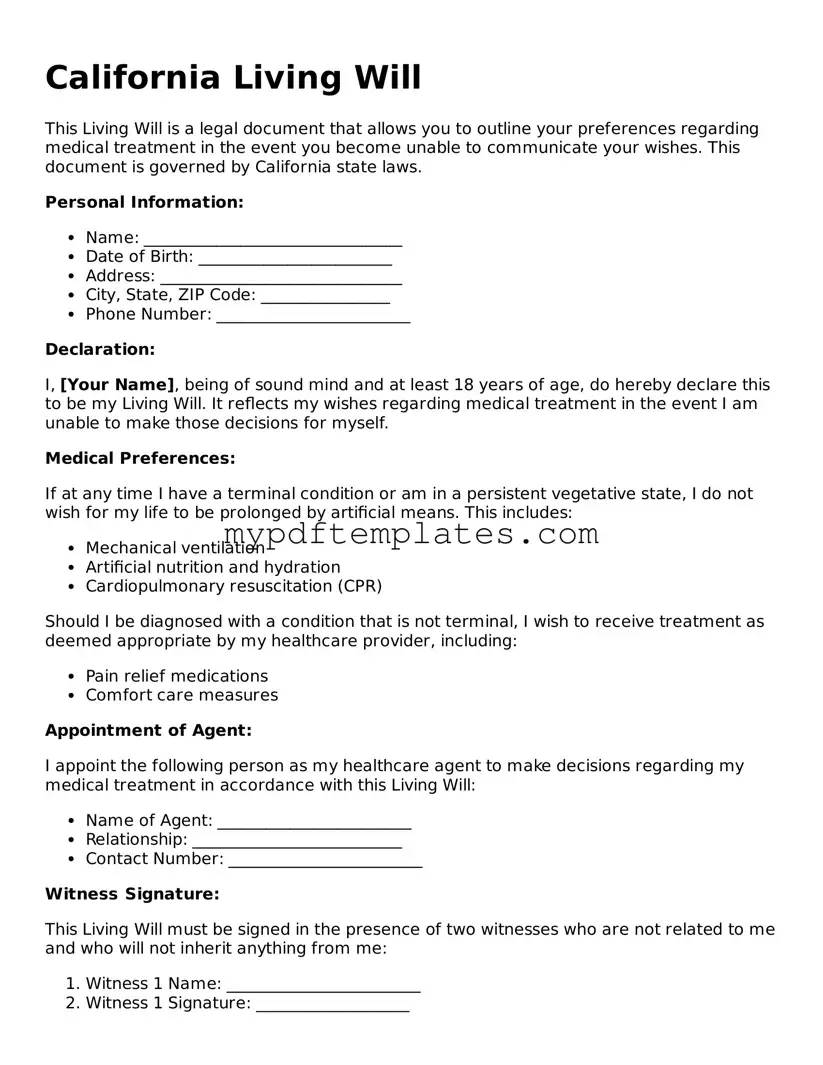 Free California Living Will Template