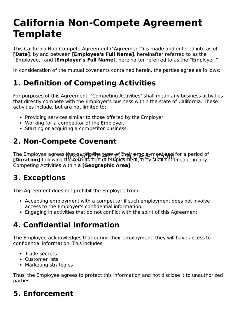 Free California Non-compete Agreement Template