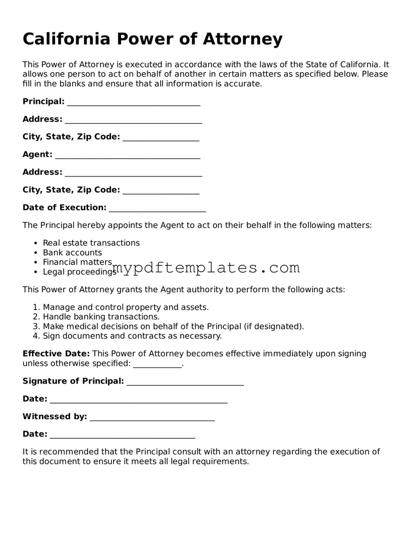 Free California Power of Attorney Template