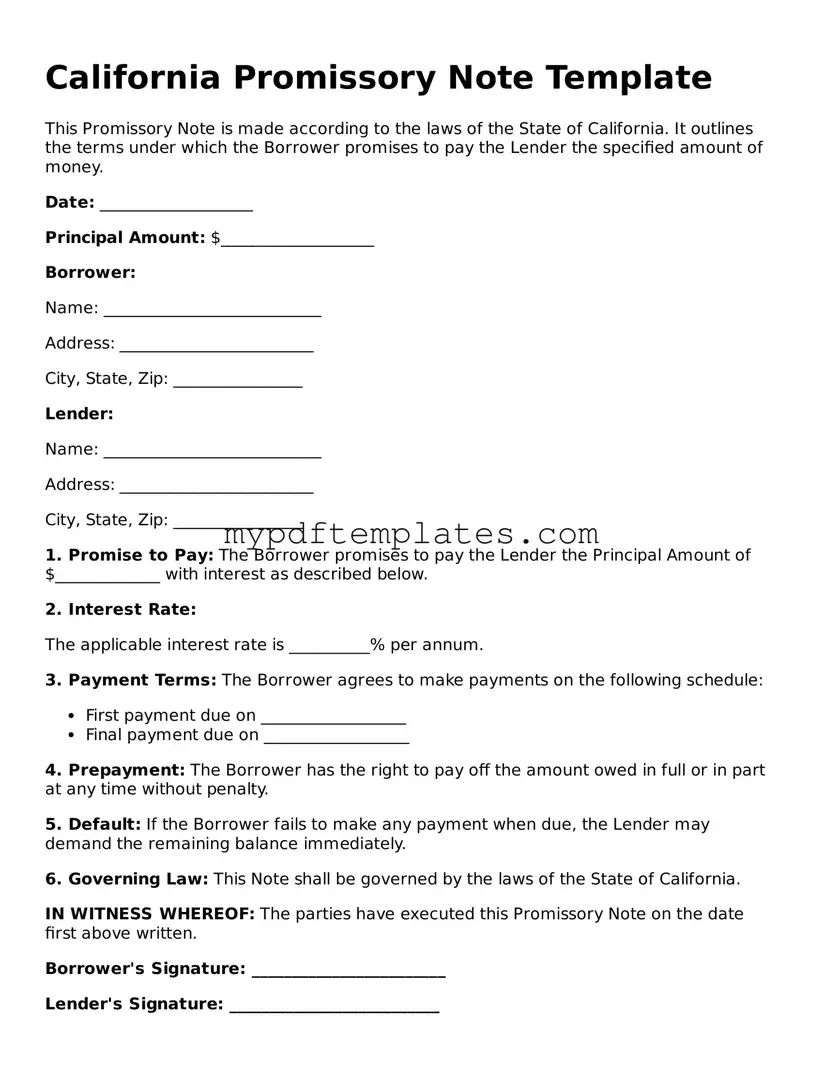Free California Promissory Note Template