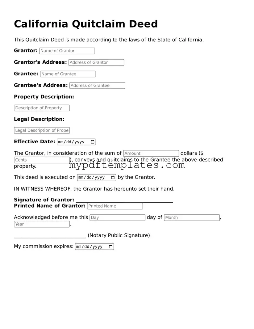 Free California Quitclaim Deed Template