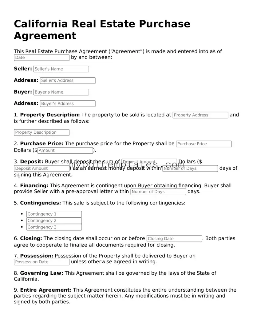 Free California Real Estate Purchase Agreement Template