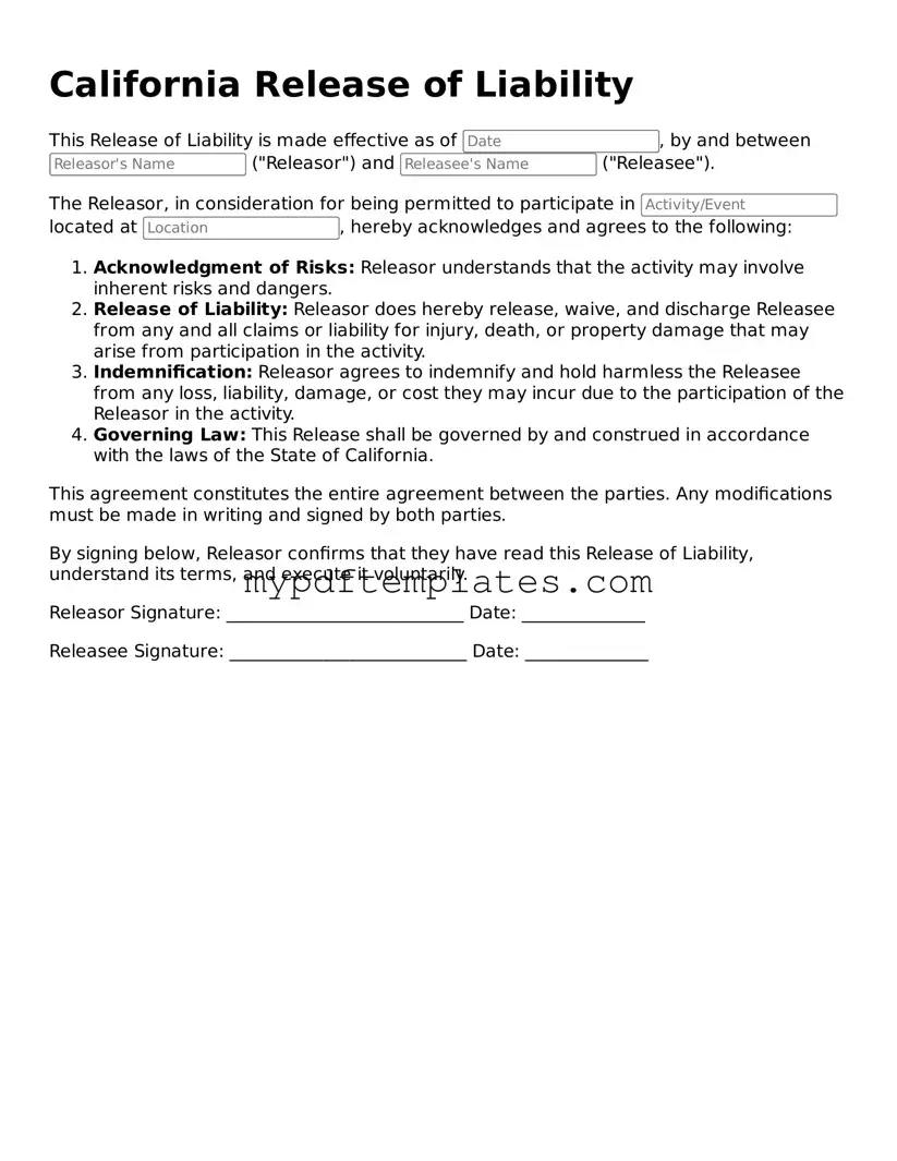 Free California Release of Liability Template