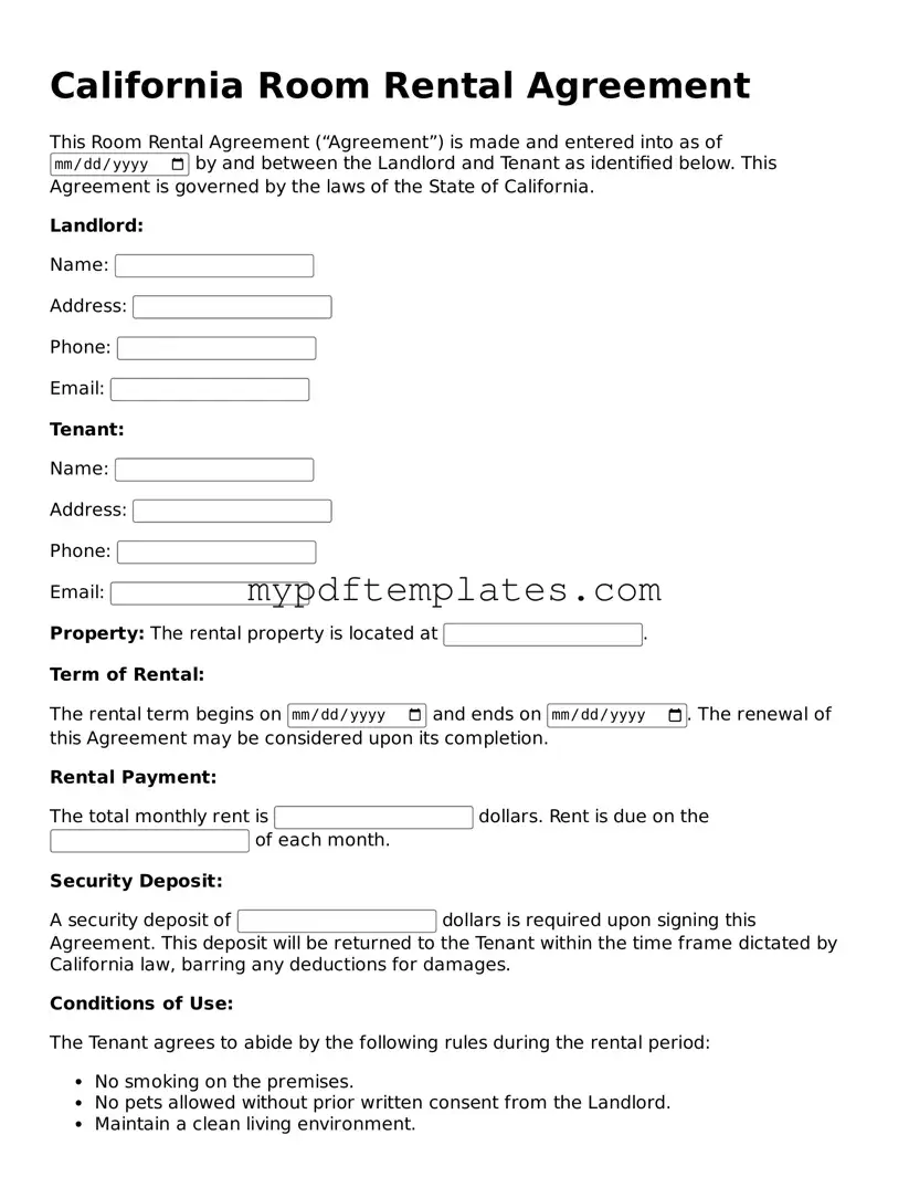 Free California Room Rental Agreement Template