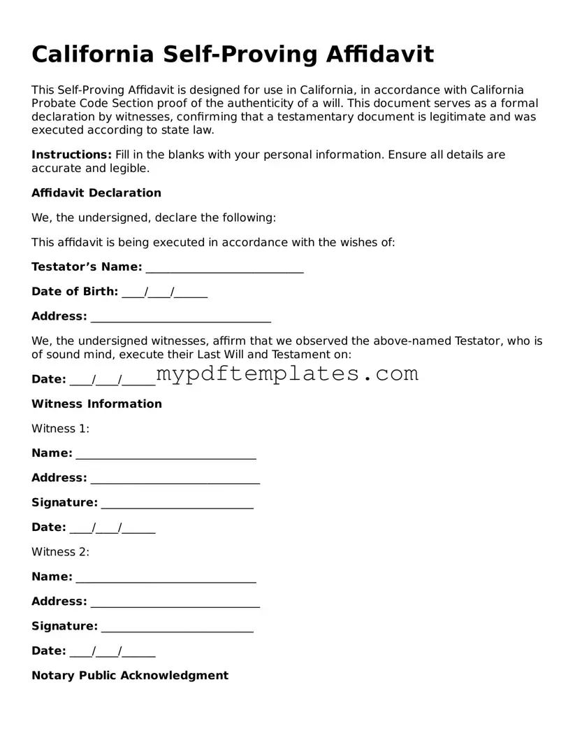 Free California Self-Proving Affidavit Template