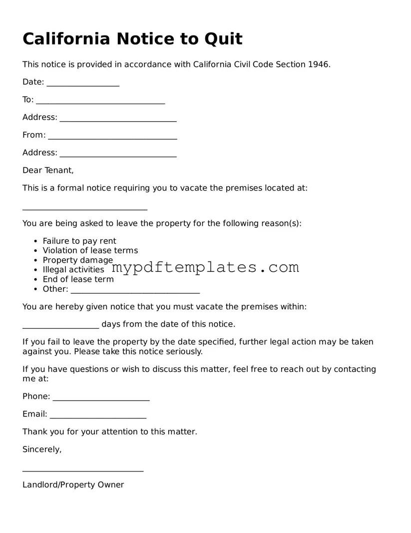Free California Notice to Quit Template