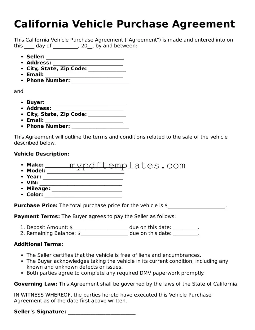 Free California Vehicle Purchase Agreement Template
