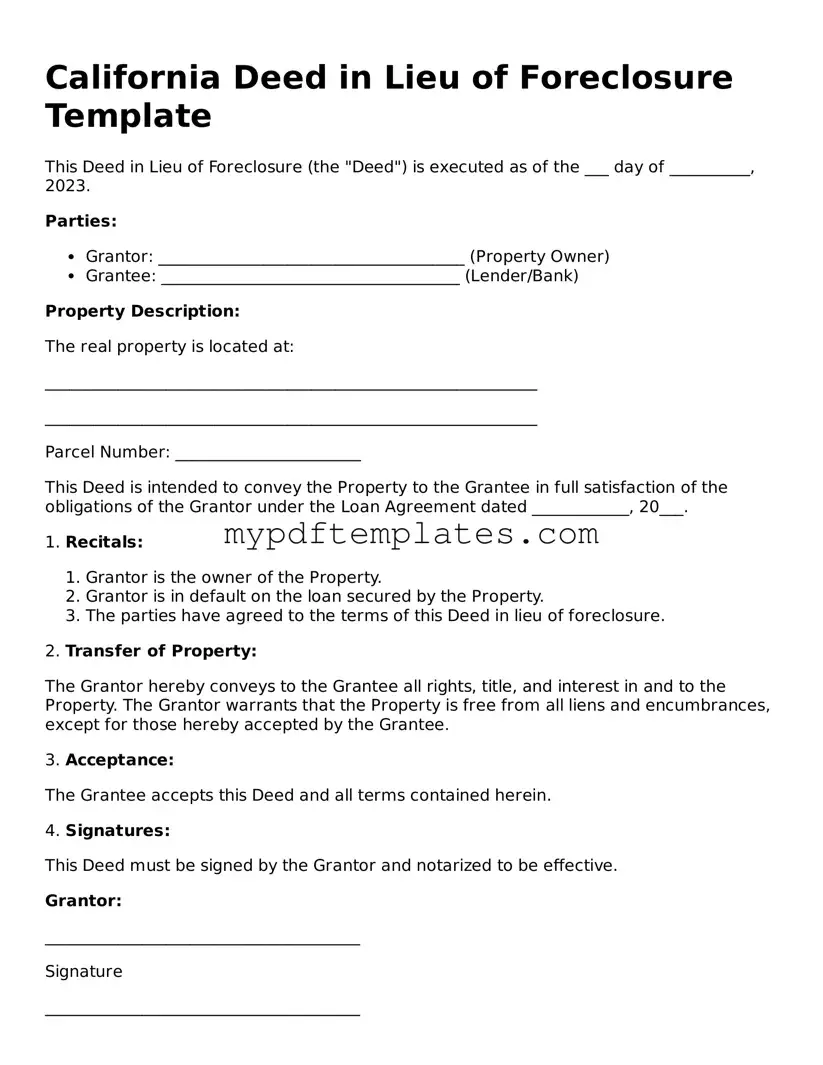 Free California Deed in Lieu of Foreclosure Template