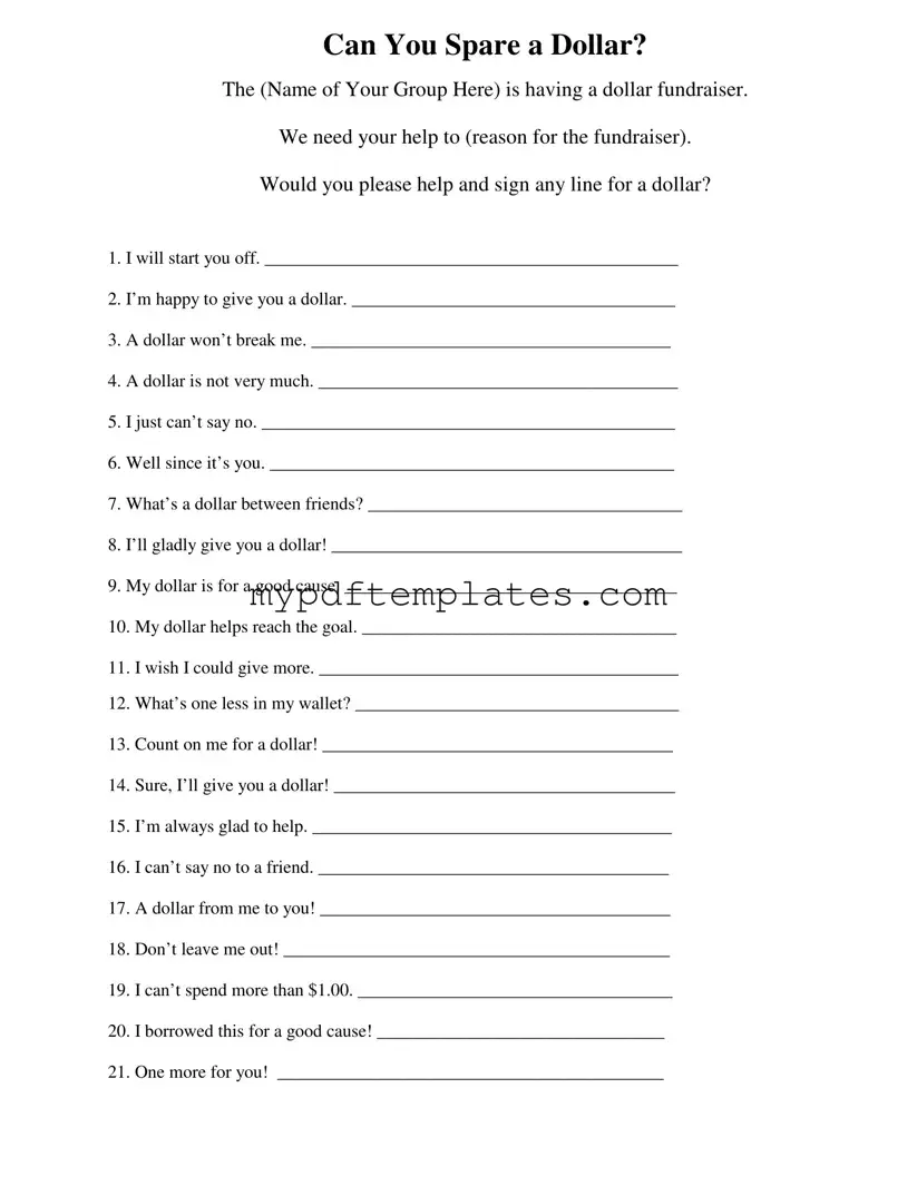 Fill Your Donated A Dollar Template