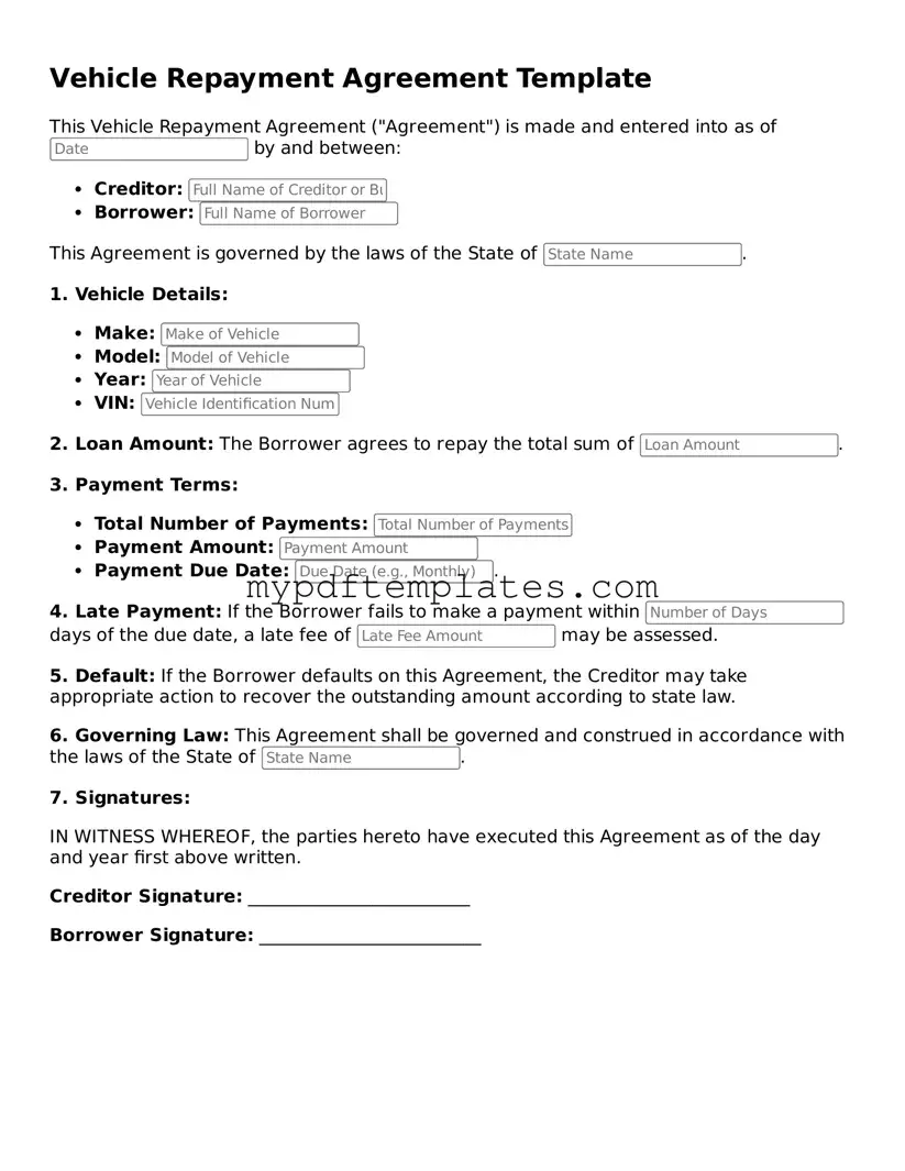 Blank Vehicle Repayment Agreement Form
