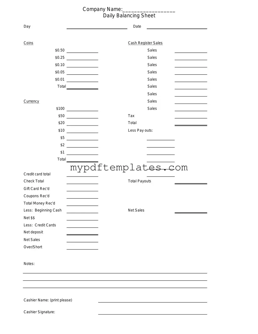 Fill Your Cash Drawer Count Sheet Template