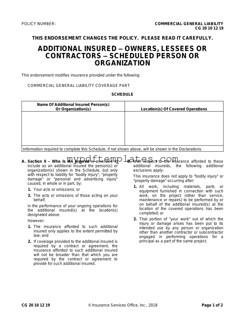 Fill Your Cg 20 10 07 04 Liability Endorsement Template