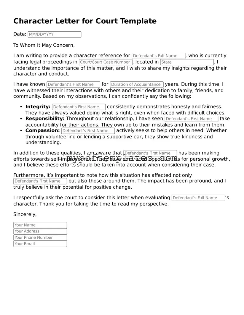 Blank Character Letter for Court Form